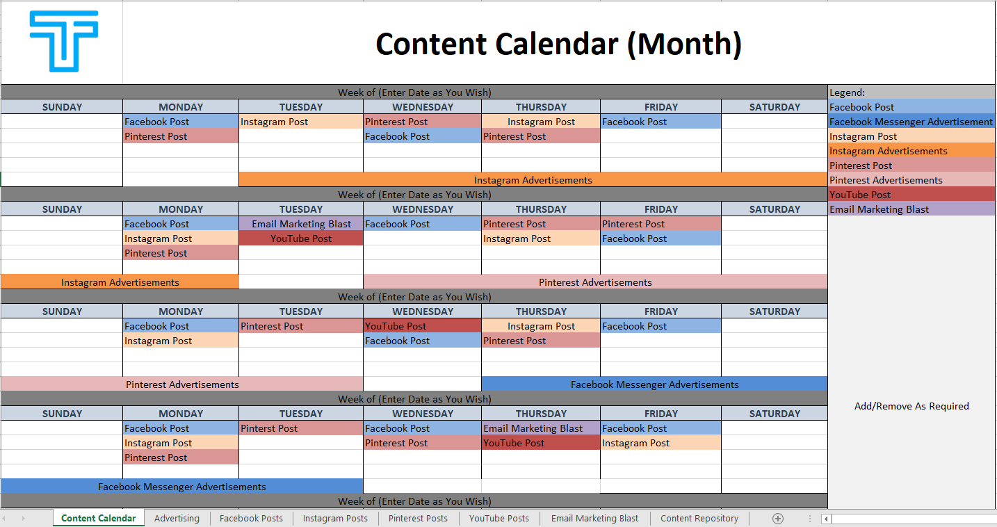 free social media content calendar template